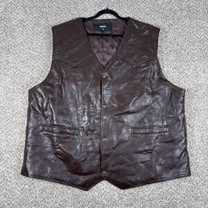KingSize Leather Vest Mens 4XL‎ Tall Brown Quilt Lined Patchwork Western